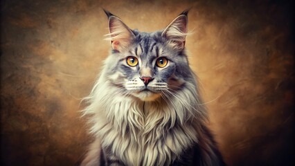  Majestic Silver Blue Maine Coon Cat - Vintage Photography Portrait
