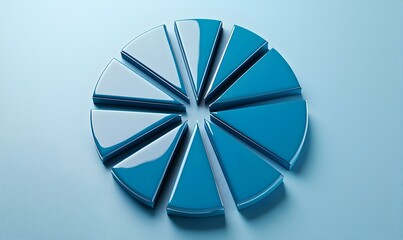 Poster - Stylish Blue Pie Chart Segments on Light Blue Background Surface