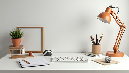 Aufkleber - Modern office desk setup features a flat lay design with trendy accessories against a neutral background for visual interest._00003_