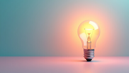 Poster - Illuminating ideas and innovative concepts emanate from a lightbulb situated amidst a soothing pastel colored backdrop of creative inspiration._00001_