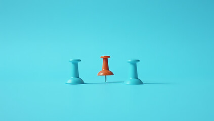 Aufkleber - Group of pin, thumbtack with copy space against a blue desk table background for creative composition and design._00004_