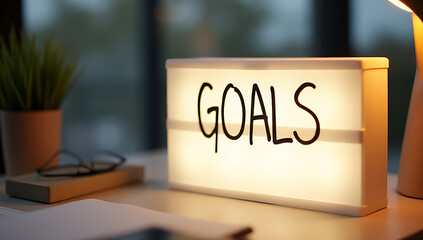 Aufkleber - Goals written on a light box placed on a home office desk table with clear visibility every day._00002_