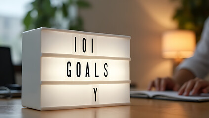 Aufkleber - Goals written on a light box placed on a home office desk table with clear visibility every day._00001_