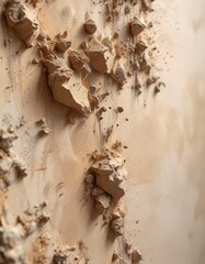 macro shot of beige plastered wall with intricate dust particles and minute imperfections, visual in