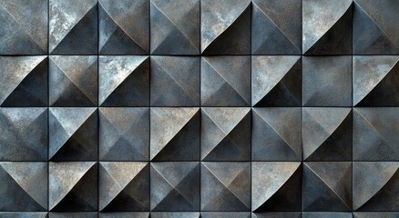 Wall Mural - Unique three dimensional wall art design in shades of blue with geometric patterns