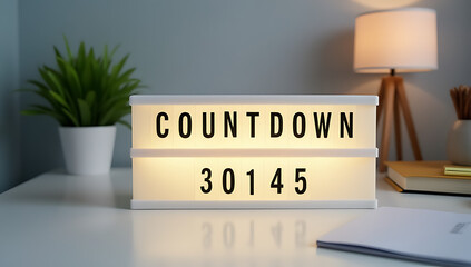 Poster - Countdown to new business goals with modern design elements like a numbered lightbox on a minimalist office desk setup._00002_