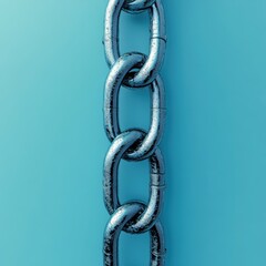 Poster - A close-up of a metallic chain against a bright turquoise background, showcasing its detailed texture and design.