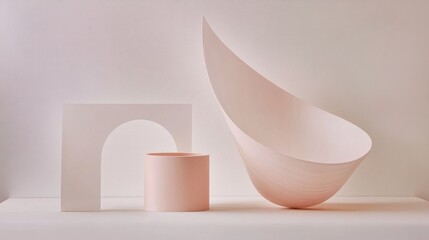 Canvas Print - A minimalist composition featuring soft pink shapes and forms, emphasizing design and aesthetics.