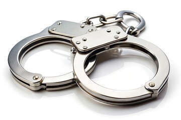 Wall Mural - steel handcuffs isolated over white background close-up