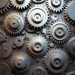 Poster - A variety of metallic gears intricately arranged, showcasing intricate craftsmanship and industrial design elements.