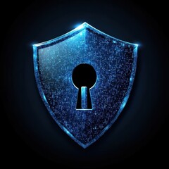 Poster - A glowing blue shield with a keyhole, symbolizing digital security and protection in technology.