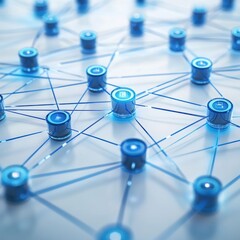 Poster - A close-up view of interconnected blue digital network nodes, symbolizing technology and communication.