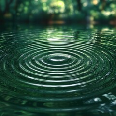 Poster - Rippling water surface reflecting vibrant green hues of nature.
