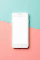 Aufkleber - A white smartphone is placed on a colorful background in a flat, minimalist composition with a clean aesthetic._00003_
