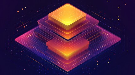 Canvas Print - Abstract digital illustration of layered circuits with glowing elements.