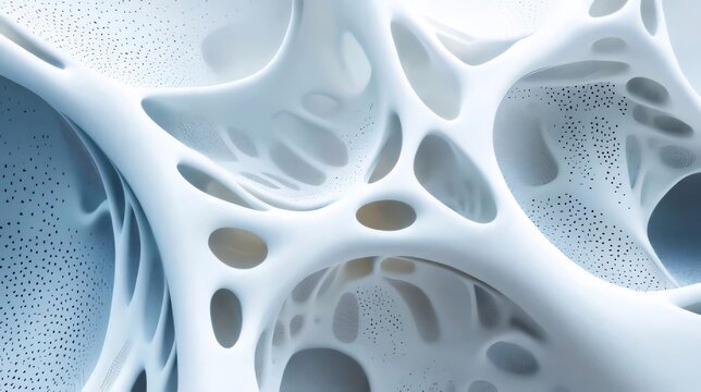 Abstract white organic structure with porous texture.