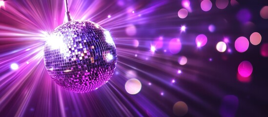 Canvas Print - Disco ball with purple lights and bokeh.