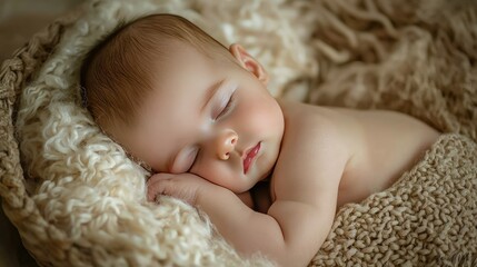 Poster - Baby sleeping soundly on a bed with a cozy, fluffy blanket around them.