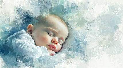 Poster - Simple digital illustration of a sleeping baby with a peaceful expression