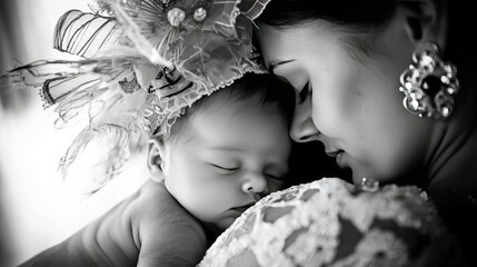 Poster - Newborn baby sleeping on motherâ€™s chest, creating a tender moment. 