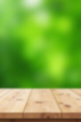 Aufkleber - A minimalist wooden tabletop with an abstract green blur in the background for a design or product showcase image._00002_
