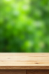 Aufkleber - A minimalist wooden tabletop with an abstract green blur in the background for a design or product showcase image._00003_