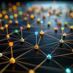 Poster - A colorful network of connected dots against a dark background, illustrating data connectivity and technology.