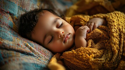 Poster - Infant gently sleeping on stomach, with a soft, comforting blanket. 