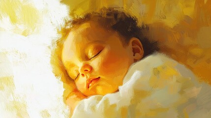 Poster - Simple digital illustration of a sleeping baby with a peaceful expression. 