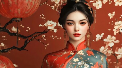 Elegant woman in traditional Chinese dress.