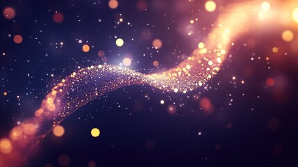 Wall Mural - Abstract swirling golden glitter particles on dark background.