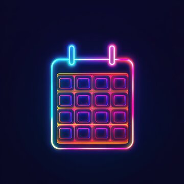 Neon sign of a calendar with a bright blue background