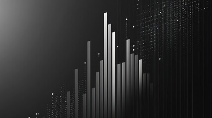 Poster - Abstract dark background with glowing white bars representing growth, data, or technology.