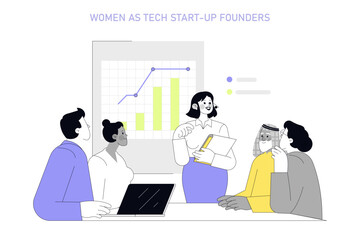 Poster - Women In Technology. Flat Vector Illustration