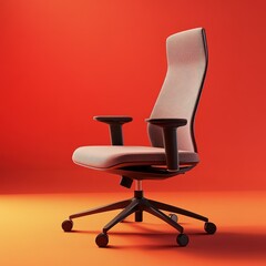 Poster - Chair with a black and white striped pattern sits on a red background