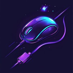 Poster - Computer mouse with a purple cord attached to it