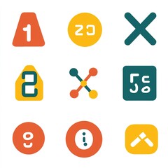 Fototapete - Set of nine different colored icons, including a red X