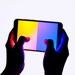 Hands holding mobile phone screen mockup, using smartphone touchscreen, cellphone, set isolated on white background.., transparent PNG