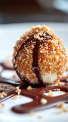 Poster - Delicious fried ice cream ball covered with crumbs and chocolate sauce