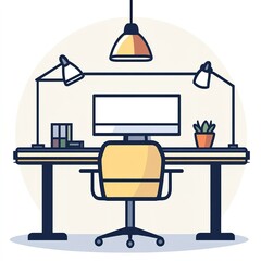 Poster - Computer desk with a yellow chair and a lamp