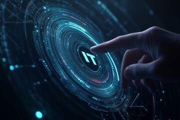 Aufkleber - Exploration of Digital Connectivity Through Technology as a Hand Interacts With a Glowing Interface Symbolizing Information Technology Advancements