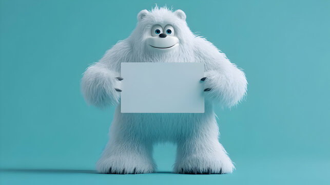 Fluffy 3D Bear Holding Blank Sign