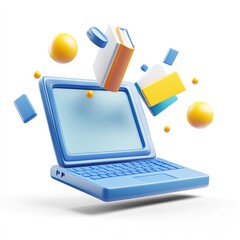 Poster - Laptop with a bunch of books flying out of it