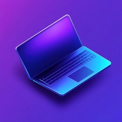 Poster - Blue laptop with a purple background