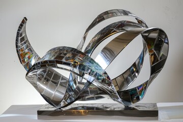 Aufkleber - Artistic metal sculpture showcasing intricate spirals and reflections, perfect for contemporary decor in a gallery or art exhibit setting