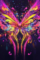Poster - Vibrant Butterfly Wings Emerge From a Colorful Universe of Swirling Paint and Energy, Capturing the Essence of Creativity and Imagination in a Radiant Display