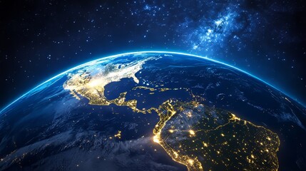 Wall Mural - Planet earth glowing at night showing north and south america from space