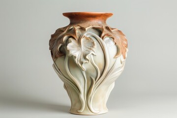 Poster - Decorative ceramic vase with floral design displayed against textured stone background in a bright indoor setting
