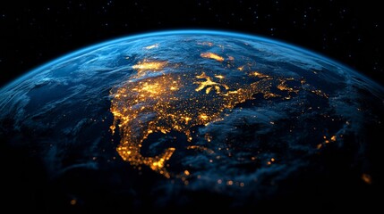 Wall Mural - planet earth showing north america at night with city lights illuminating the land