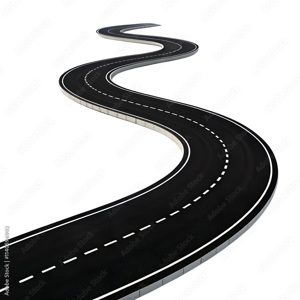 Curved road with white lines on transparent background. Stock ...